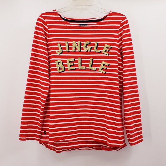Joules Jingle Belle Spellout Top Size 10 Red White Stripe Gold Glitter Christmas - Picture 8 of 8
